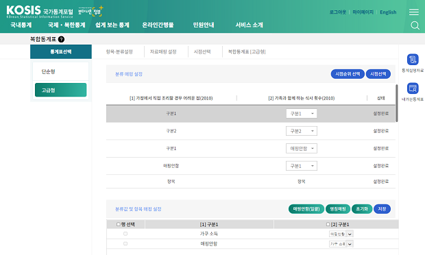 복합통계표 조회화면
