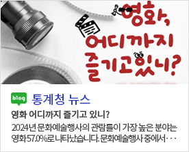 영화, 어디까지 즐기고있니? blog 통계청 뉴스 영화 어디까지 즐기고 있니? 2024년 문화예술행사의 관람률이 가장 높은 분야는 영화 57.0%로 나타났습니다. 문화예술행사 중에서...